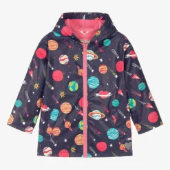 Hatley Girls Blue Space Print Raincoat New