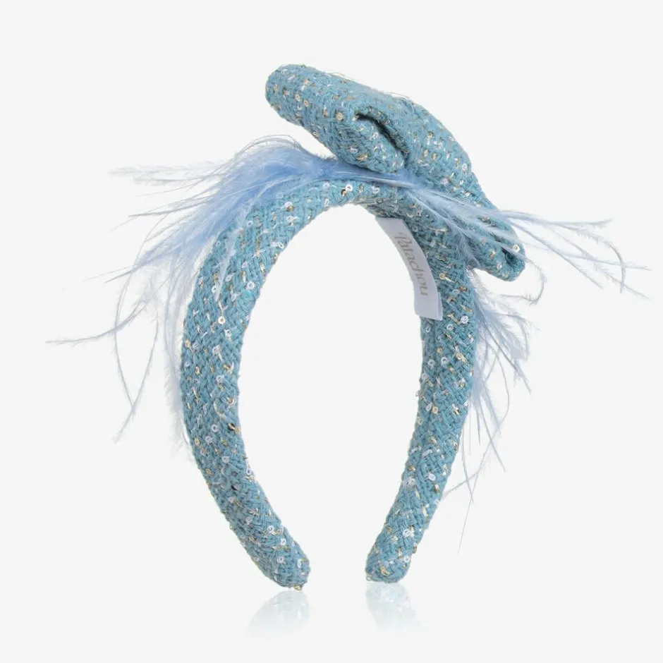 Patachou Girls Blue Tweed & Sequin Bow Hairband Best