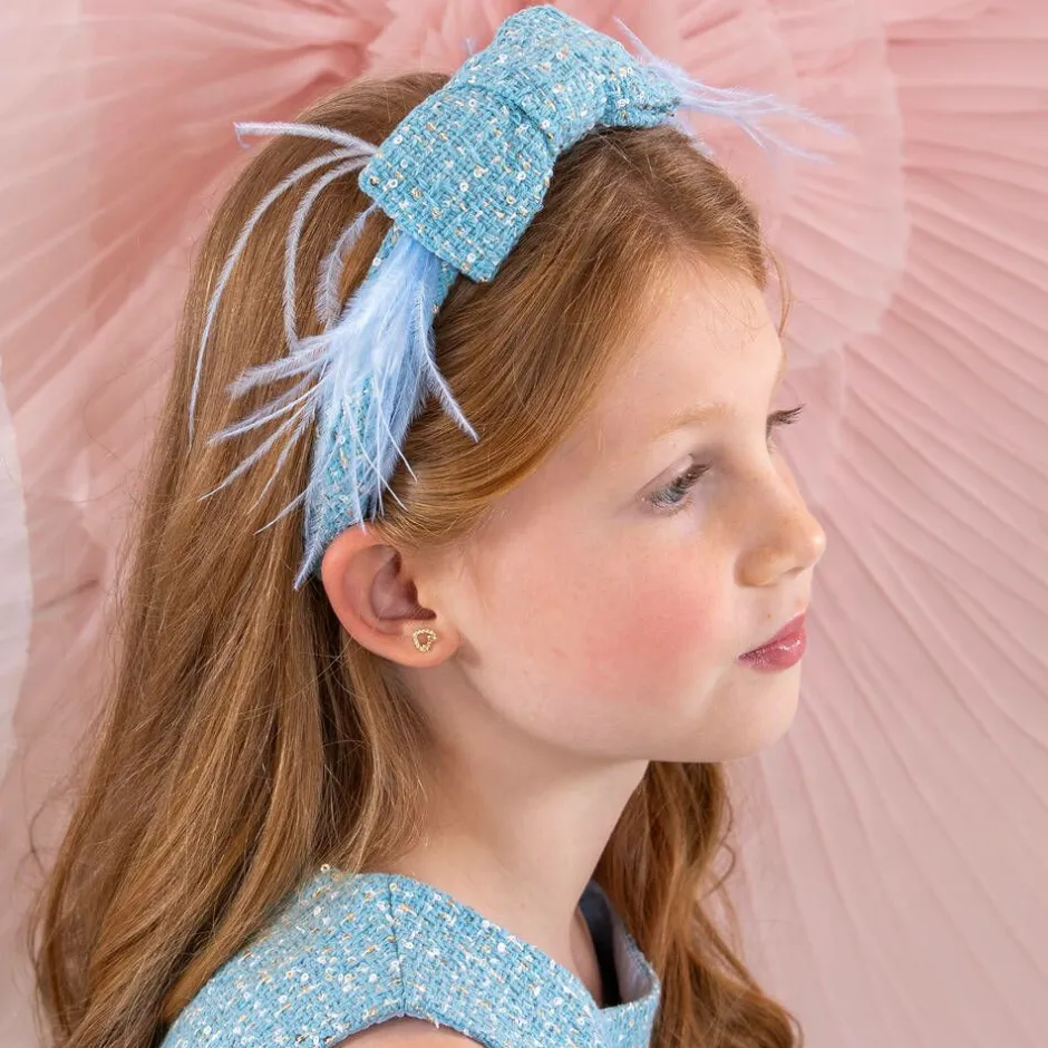 Patachou Girls Blue Tweed & Sequin Bow Hairband Best