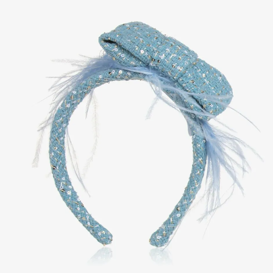 Patachou Girls Blue Tweed & Sequin Bow Hairband Best