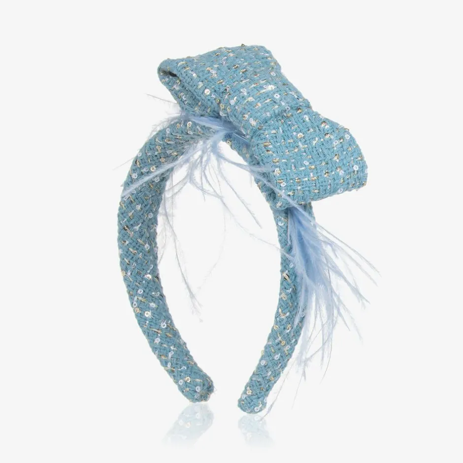 Patachou Girls Blue Tweed & Sequin Bow Hairband Best