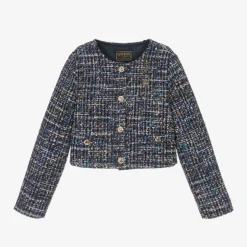 Guess Girls Blue Tweed Jacket Discount