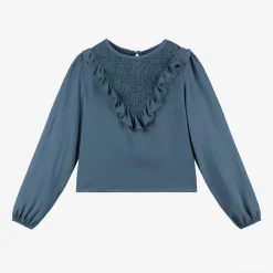 Mayoral Girls Blue Viscose Frill Blouse Online