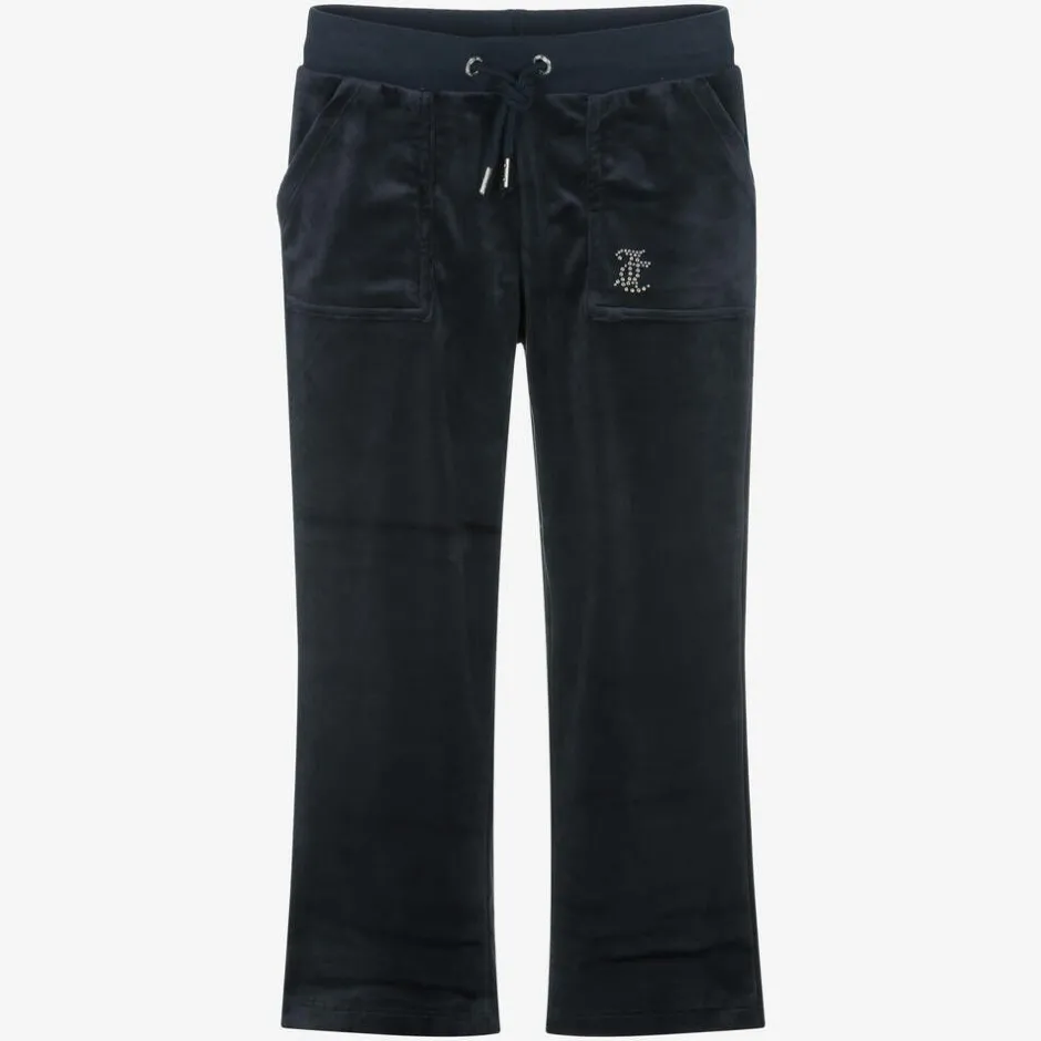 Juicy Couture Girls Blue Wide Leg Velour Joggers Clearance