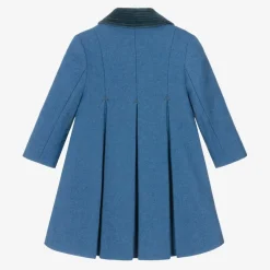Ancar Girls Blue Wool & Velvet Coat Outlet