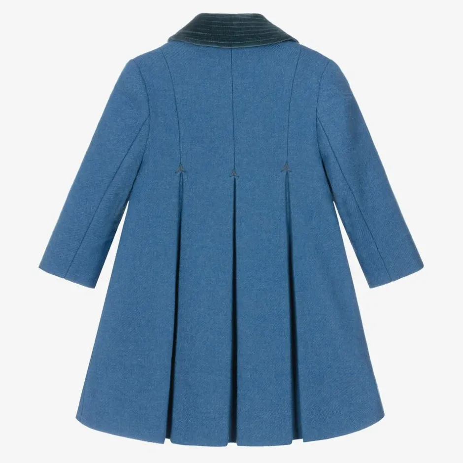 Ancar Girls Blue Wool & Velvet Coat Outlet