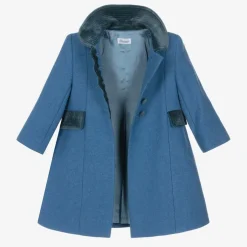 Ancar Girls Blue Wool & Velvet Coat Outlet