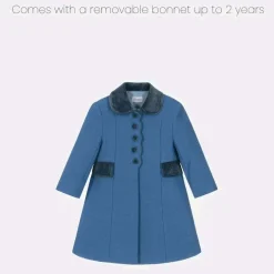 Ancar Girls Blue Wool & Velvet Coat Outlet