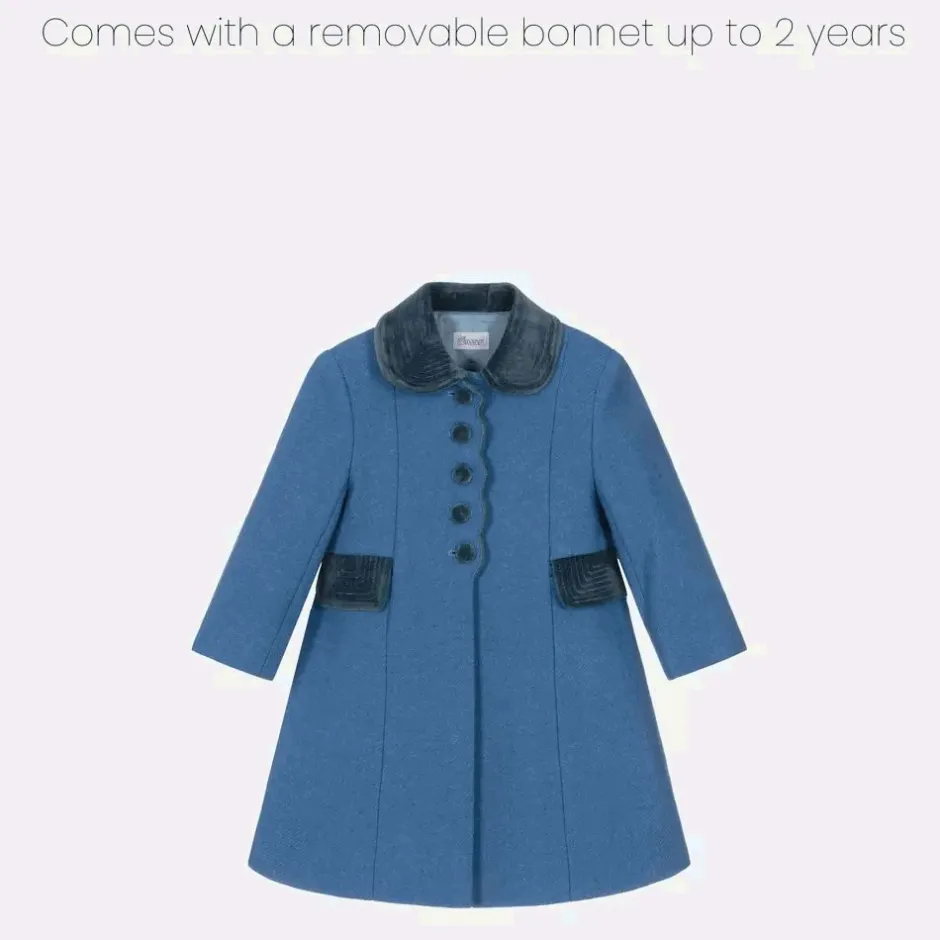 Ancar Girls Blue Wool & Velvet Coat Outlet