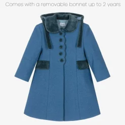 Ancar Girls Blue Wool & Velvet Coat Outlet