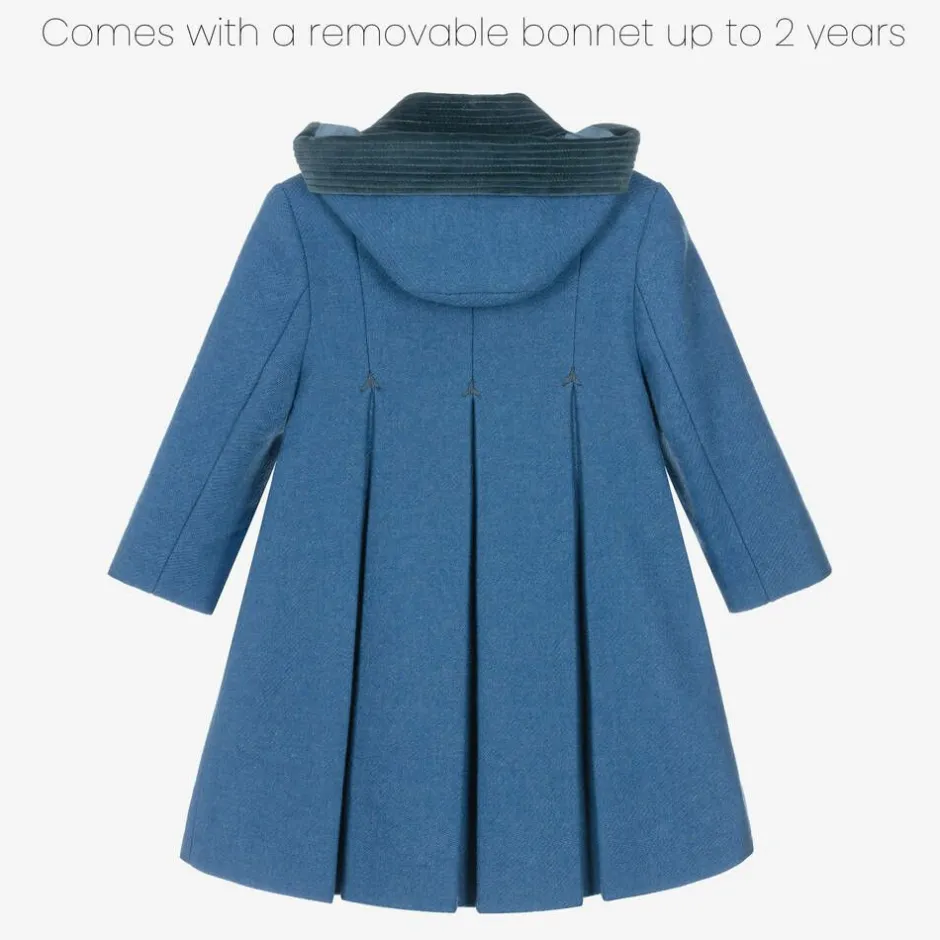 Ancar Girls Blue Wool & Velvet Coat Outlet