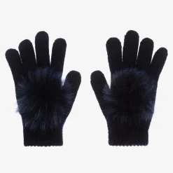 Catya Girls Blue Wool Knit Pom-Pom Gloves Sale