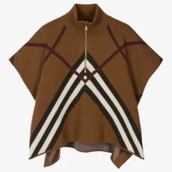 Burberry Girls Brown Chevron Cashmere Cape DarkBirchBrown New
