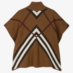 Burberry Girls Brown Chevron Cashmere Cape DarkBirchBrown New