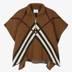 Burberry Girls Brown Chevron Cashmere Cape DarkBirchBrown New