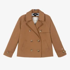 Tommy Hilfiger Girls Brown Cotton Double Breasted Jacket Online