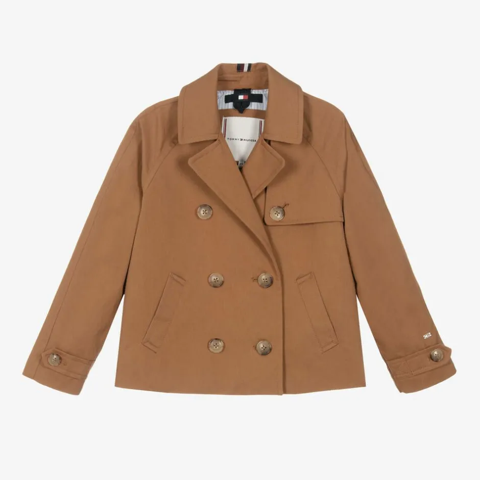 Tommy Hilfiger Girls Brown Cotton Double Breasted Jacket Online