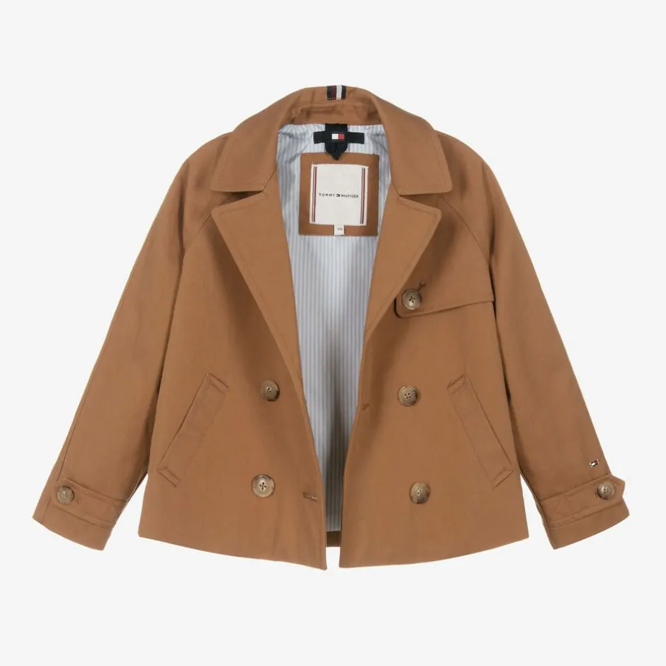 Tommy Hilfiger Girls Brown Cotton Double Breasted Jacket Online
