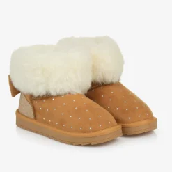 Monnalisa Girls Brown Faux Suede & Fur Trim Boots Discount