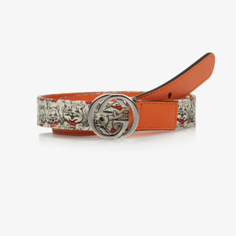 Gucci Girls Cat Print G Logo Belt Hot