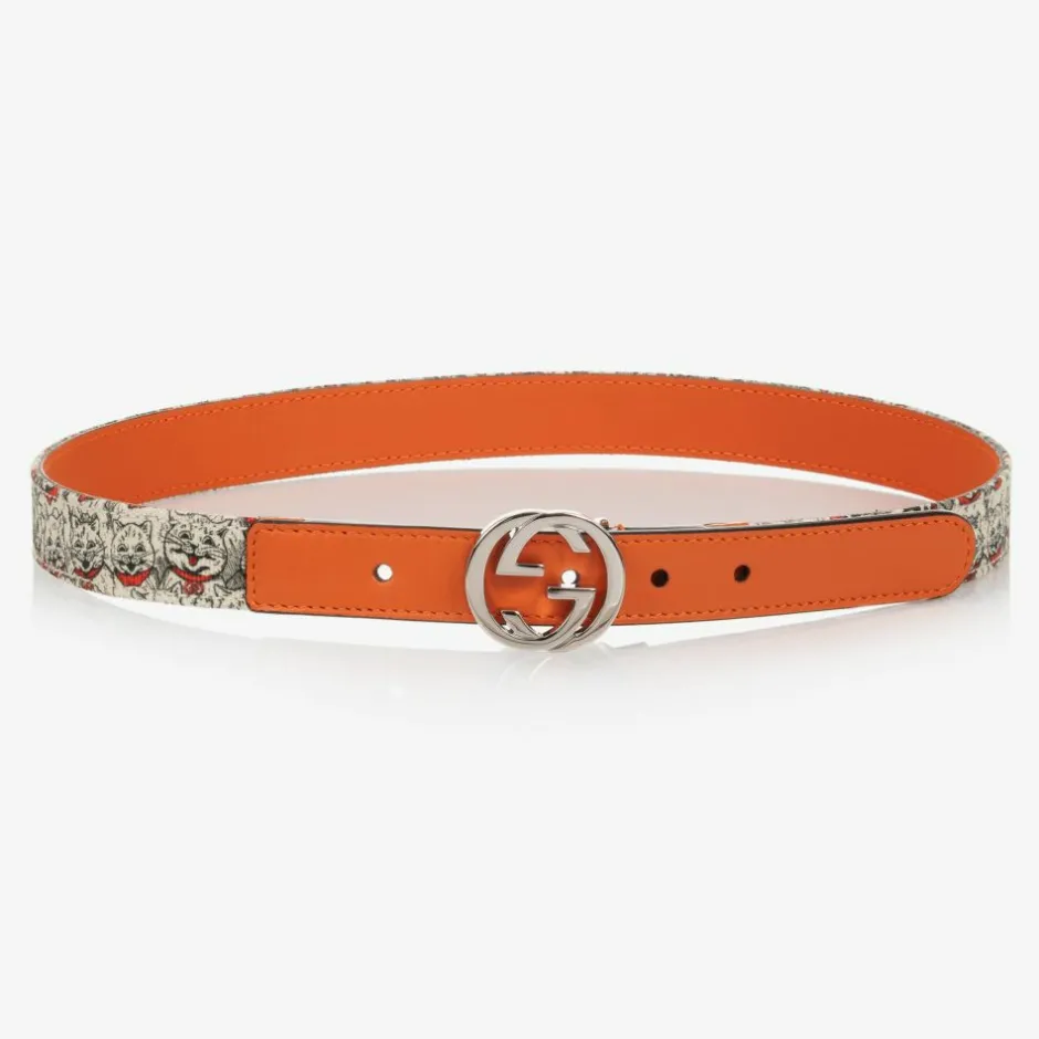 Gucci Girls Cat Print G Logo Belt Hot