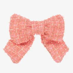 Patachou Girls Coral Pink Tweed Bow Hair Clip (14cm) Outlet