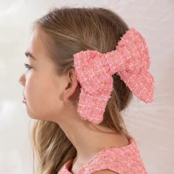 Patachou Girls Coral Pink Tweed Bow Hair Clip (14cm) Outlet