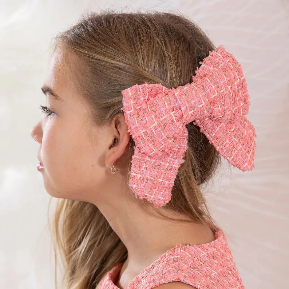 Patachou Girls Coral Pink Tweed Bow Hair Clip (14cm) Outlet