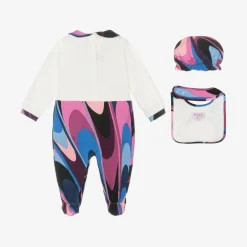 PUCCI Girls Cotton Onde Print Babysuit Set