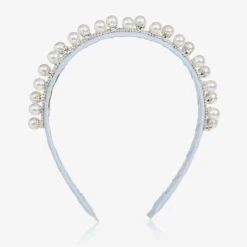 David Charles Girls Diamanté & Pearl Blue Hairband Outlet