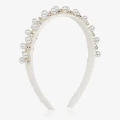 David Charles Girls Diamanté & Pearl Ivory Hairband Outlet