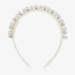 David Charles Girls Diamanté & Pearl Ivory Hairband Outlet