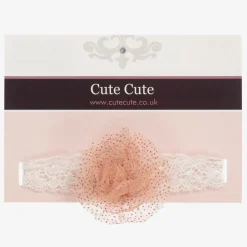 Cute Cute Girls Dusky Pink Glitter Ivory Lace Headband Outlet