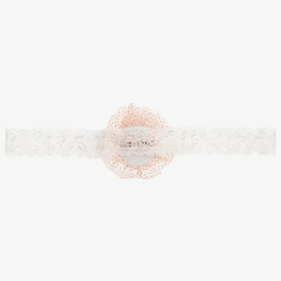 Cute Cute Girls Dusky Pink Glitter Ivory Lace Headband Outlet