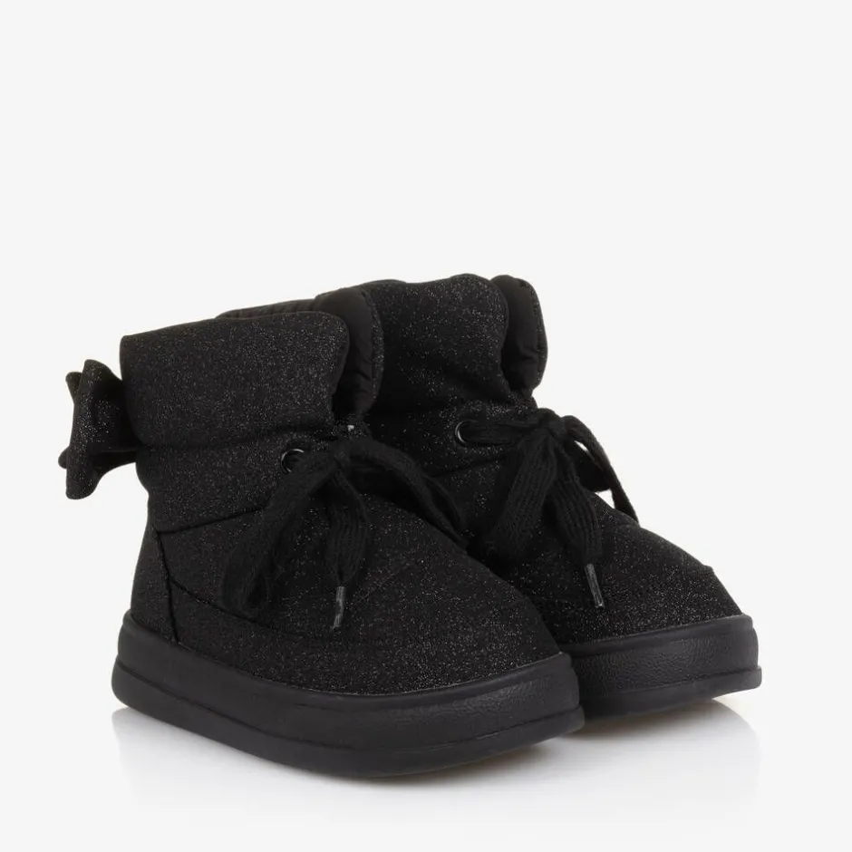 Monnalisa Girls Glittery Black Quilted Boots Sale