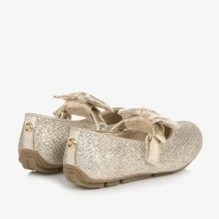 Michael Kors Kids Girls Glittery Gold Bow Ballet Pumps Discount
