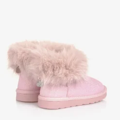 Monnalisa Girls Glittery Pink Faux Fur Boots Clearance