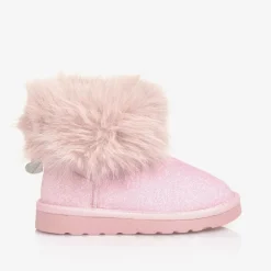 Monnalisa Girls Glittery Pink Faux Fur Boots Clearance