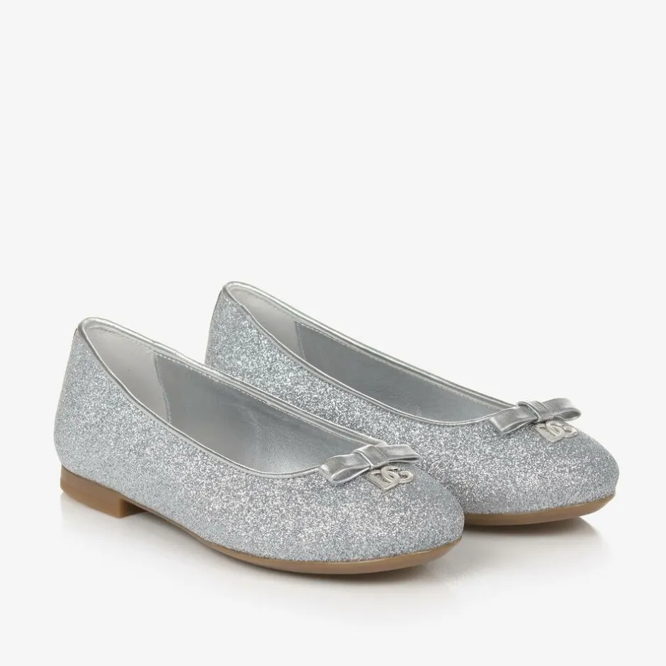 Dolce amp; Gabbana Girls Glittery Silver Leather DG Pumps Online