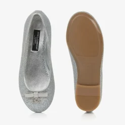 Dolce amp; Gabbana Girls Glittery Silver Leather DG Pumps Online