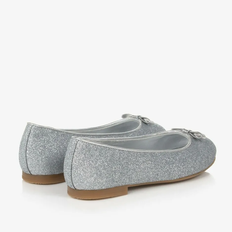 Dolce amp; Gabbana Girls Glittery Silver Leather DG Pumps Online