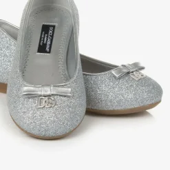 Dolce amp; Gabbana Girls Glittery Silver Leather DG Pumps Online