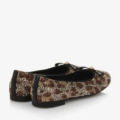 Versace Girls Gold & Brown Leopard Stud Pumps New