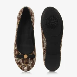 Versace Girls Gold & Brown Leopard Stud Pumps New