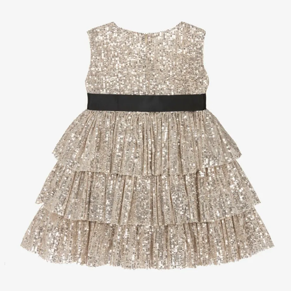 Phi Clothing Girls Gold & Silver Sequin Tiered Dress New