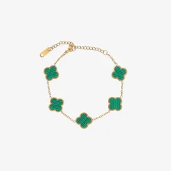 David Charles Girls Gold & Green Clover Bracelet Hot