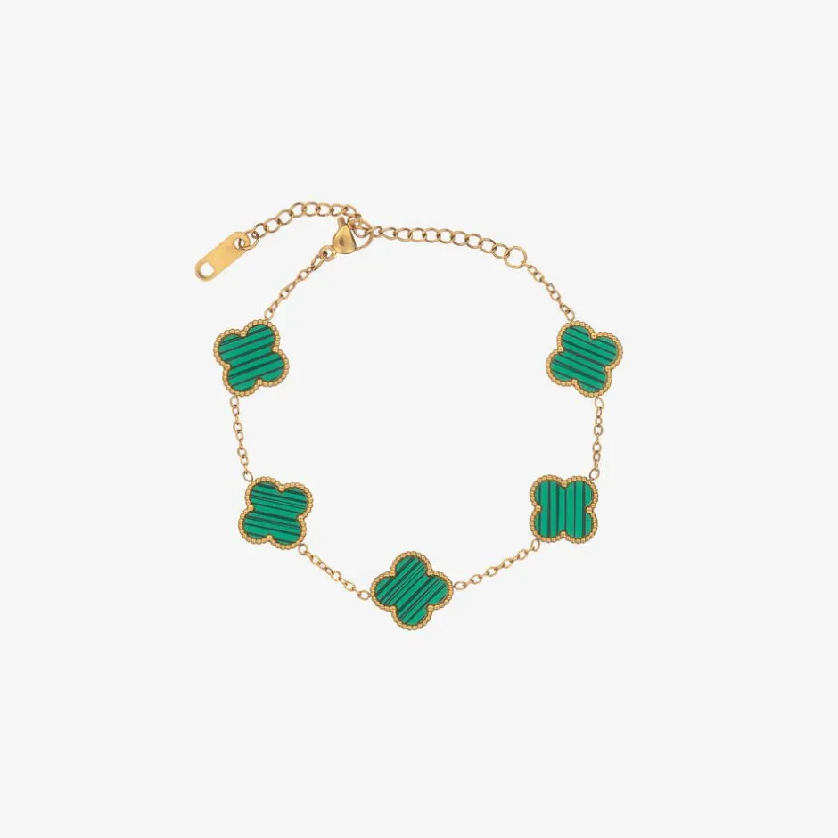 David Charles Girls Gold & Green Clover Bracelet Hot