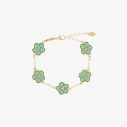 David Charles Girls Gold & Green Flower Bracelet New