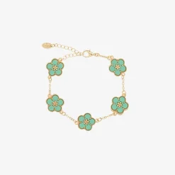 David Charles Girls Gold & Green Flower Bracelet New