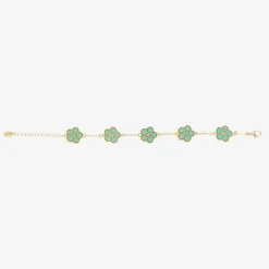 David Charles Girls Gold & Green Flower Bracelet New